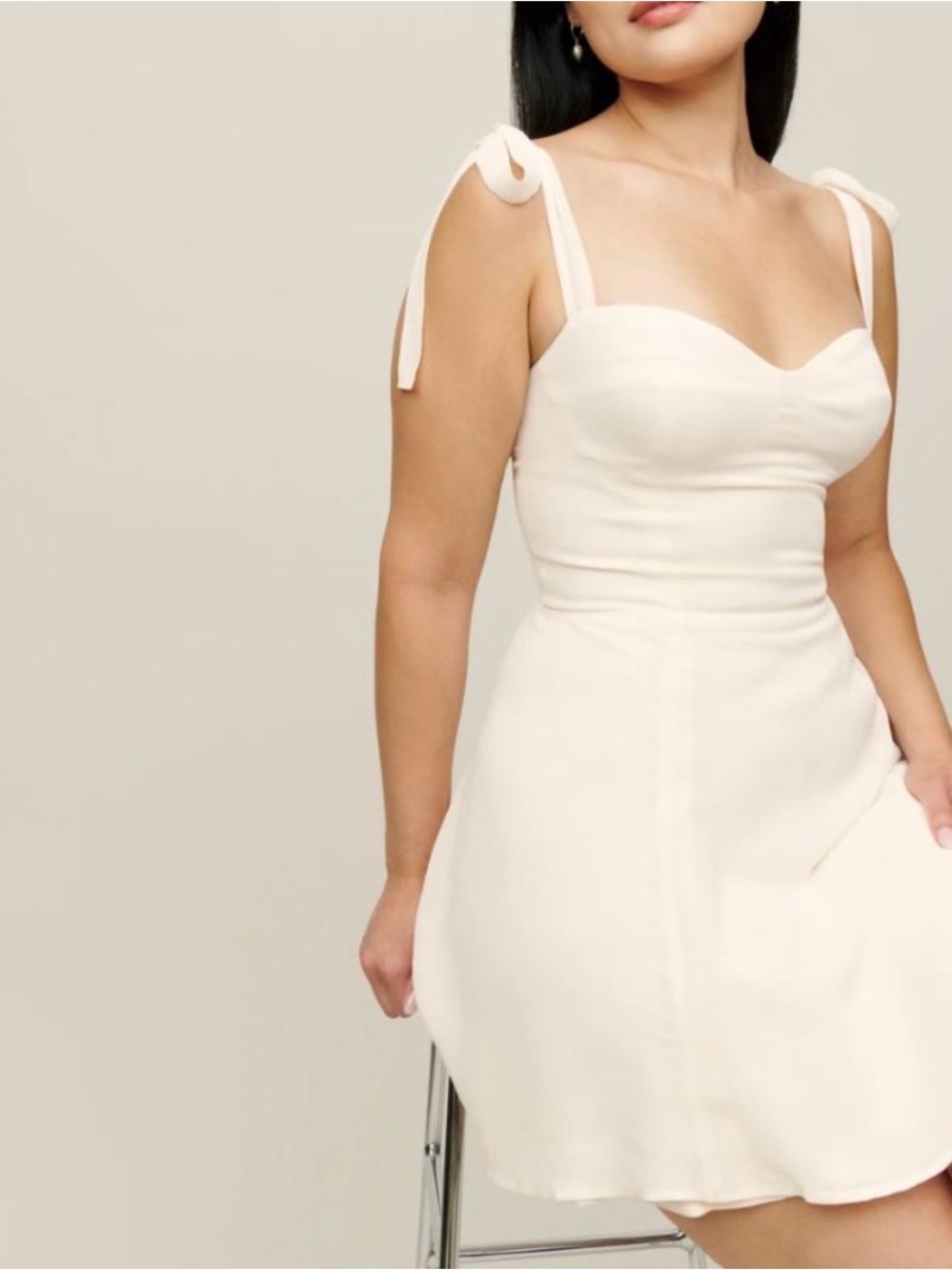 Reformation Cream Tie-Shoulder Mini Dress